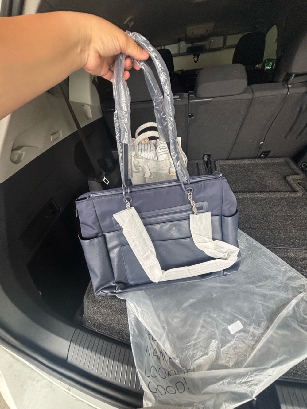 BEIS Navy Blue Diaper Bag with Chain Strap Detail - Picture 7 of 7